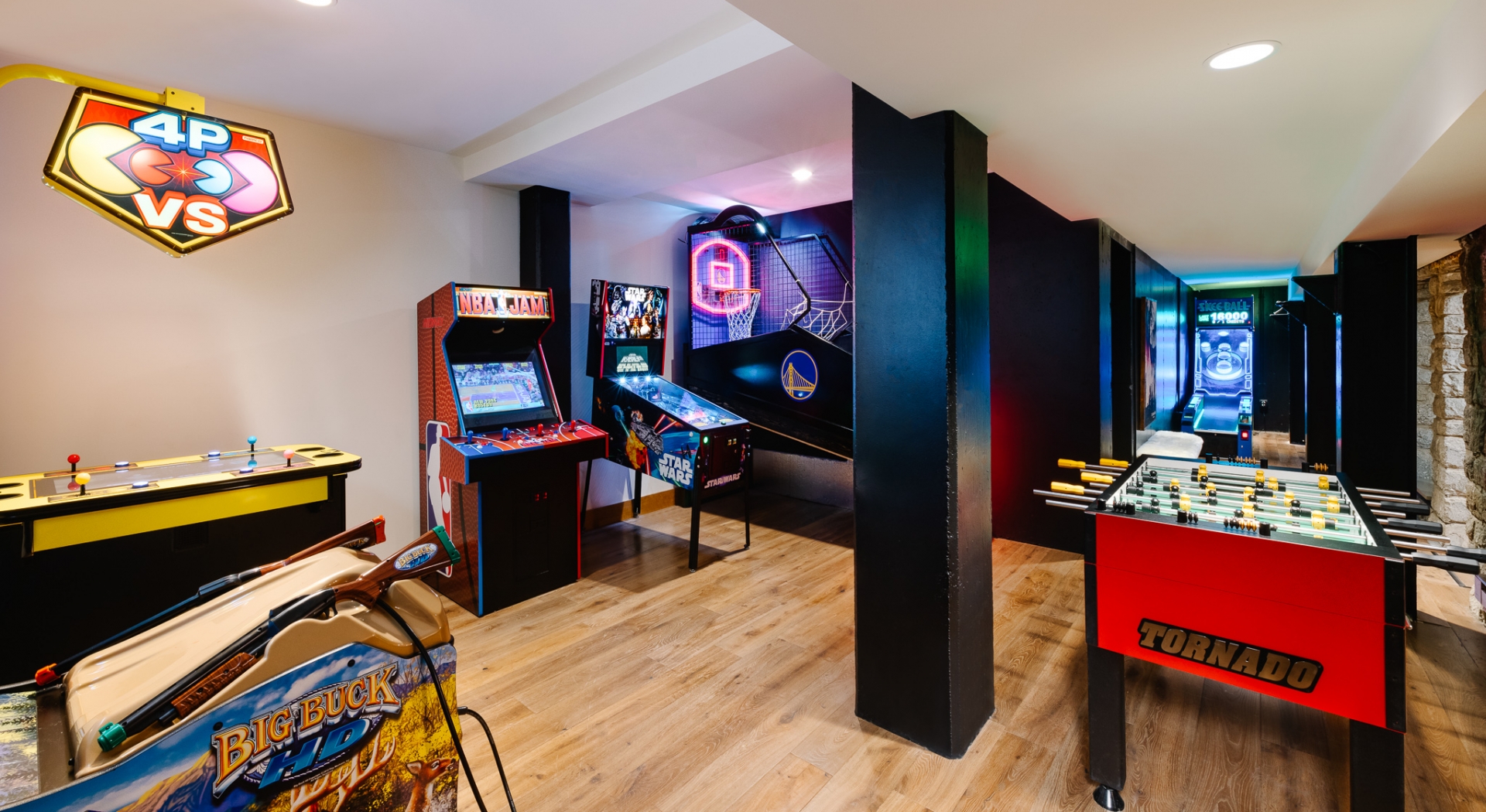 arcade room at snowpine lodge