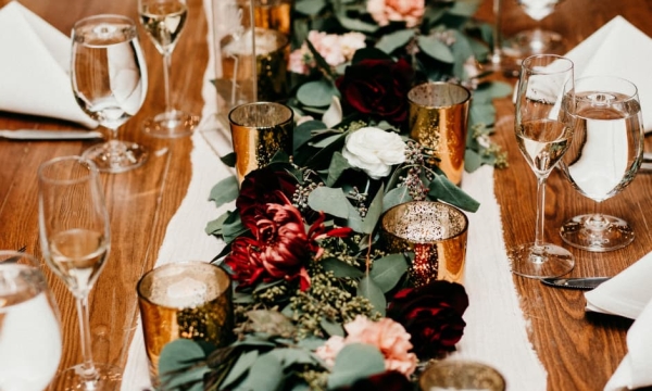 Elegant dining table with floral centerpiece