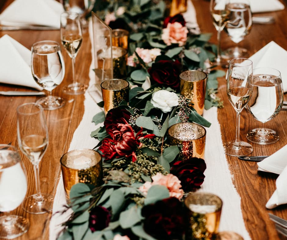 Elegant dining table with floral centerpiece